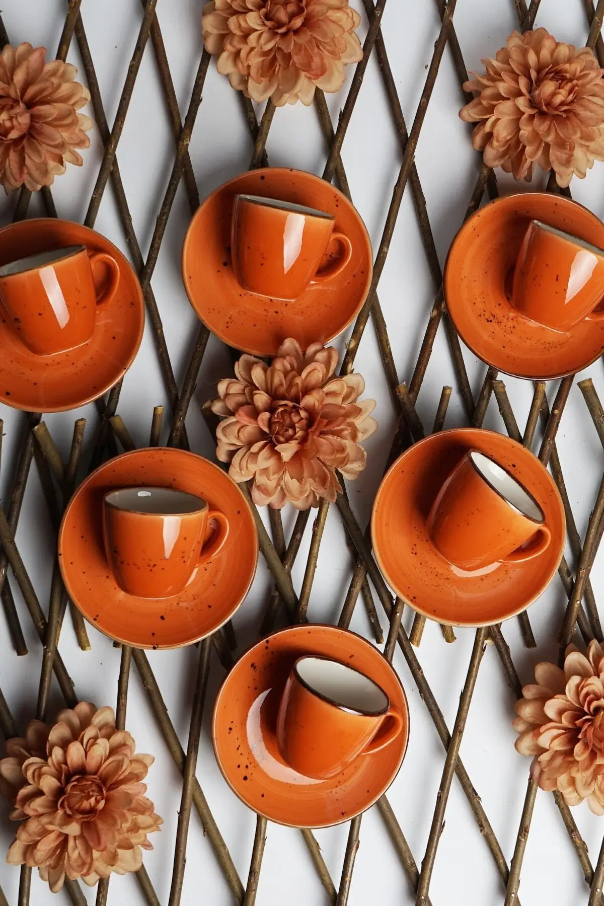 

Amazing Turkish Greek Arabic Coffee & Espresso Cup Set Tulu Porcelain Luna Orange 6 Personal Coffee Cup Set