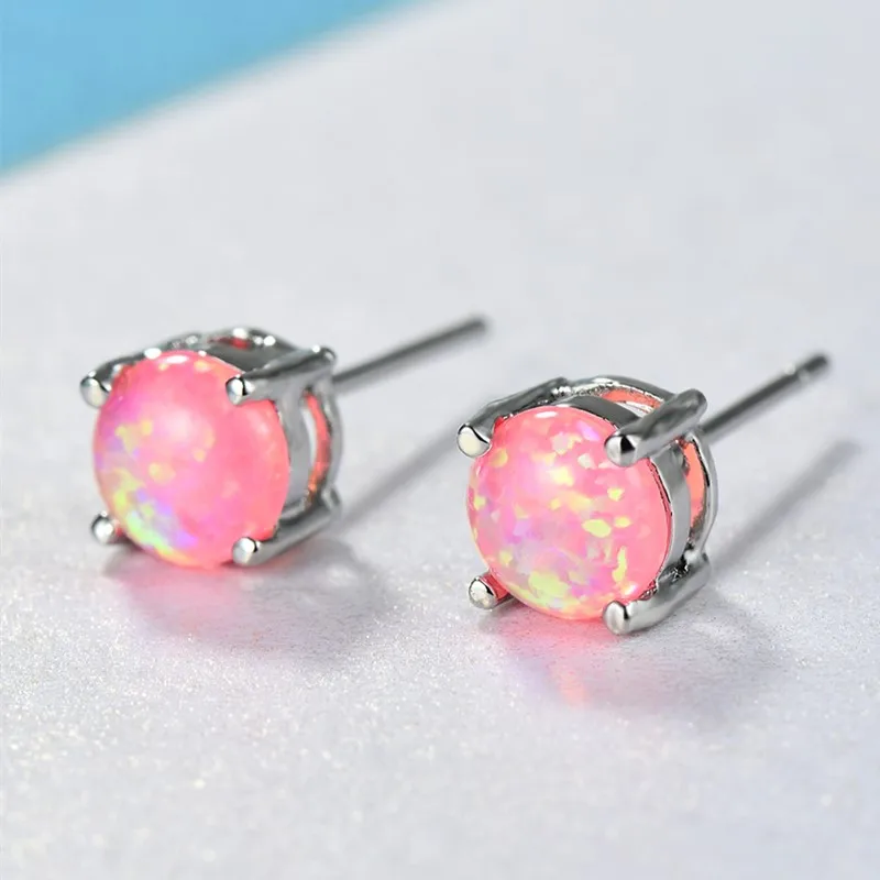 6 мм Круглые красочные огненные опаловые серьги-гвоздики для женщин и девочек