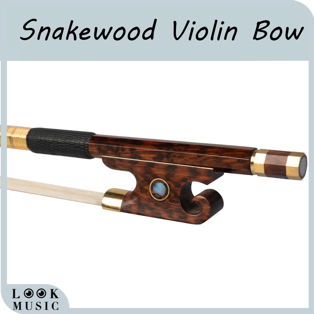 Enlarge Master Snakewood Violin Bow Full Size W/Paris Eye Snake Wood Frog 4/4 Full Size Violin Straight Stick Natural Bow Horse Hair