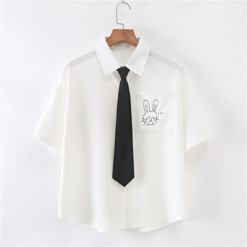 

JK Uniform Blouses Shirts Women Short Sleeve 2023 Summer New Korean Japanese Style Printed Loose Top Female Clothing #HH59
