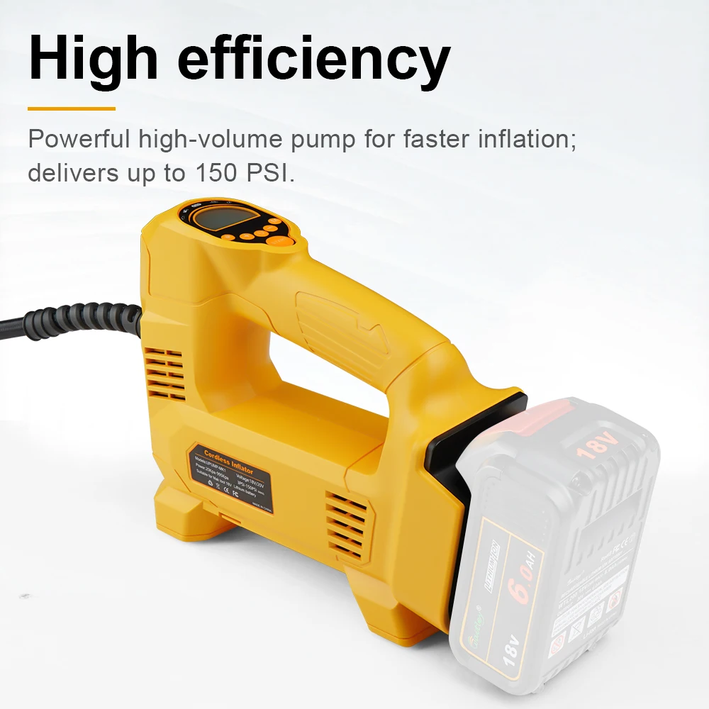 Фото Воздушный компрессор, портативный воздушный насос для Dewalt, аккумулятор 18 В/20 В/для автомобильных шин, мотоциклов, велосипедов, уличный беспроводной электрический насос №3