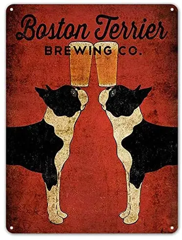 

Boston Terrier Brewing Co. Beer Crafting Retro Wall Home Decor Metal Signs Retro Metal Sign 12 x 16 inches