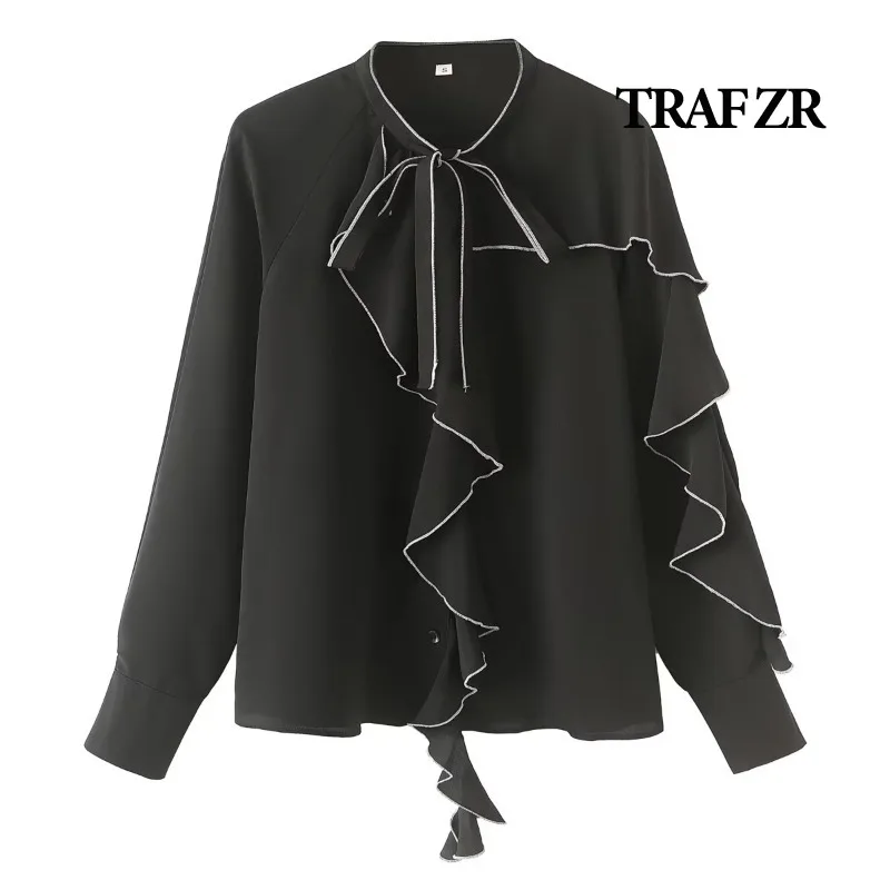 Блузка женская черная с длинным рукавом на осень