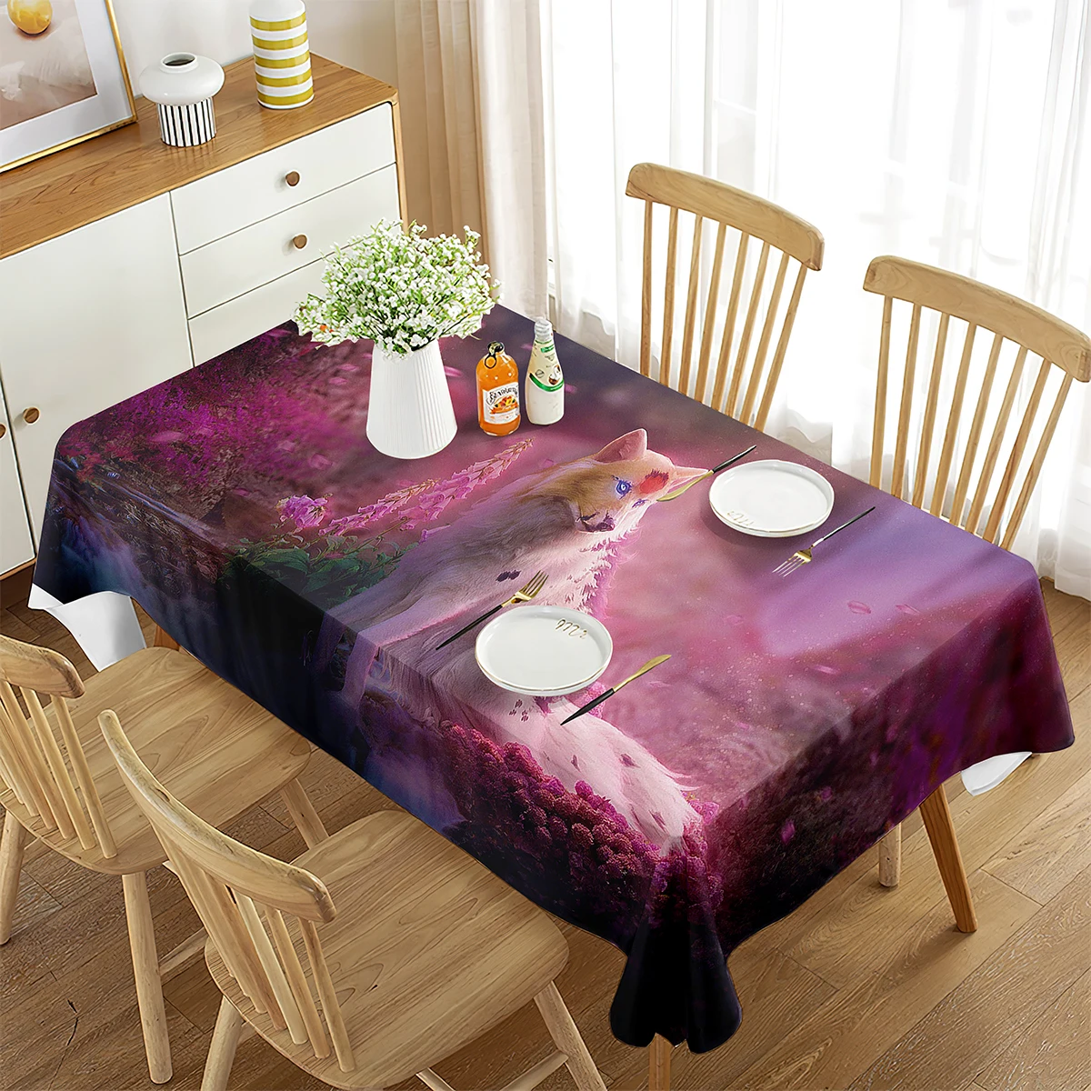 

Rectangle Tablecloth Fox Art Design Theme Home Decor Rectangle Tablecloth Kitchen Dining Room Living Room Banquet Decorations