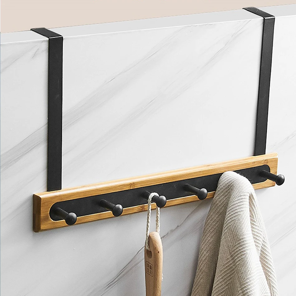 Бамбуковый дверной крючок-держатель черный Космический алюминиевый органайзер