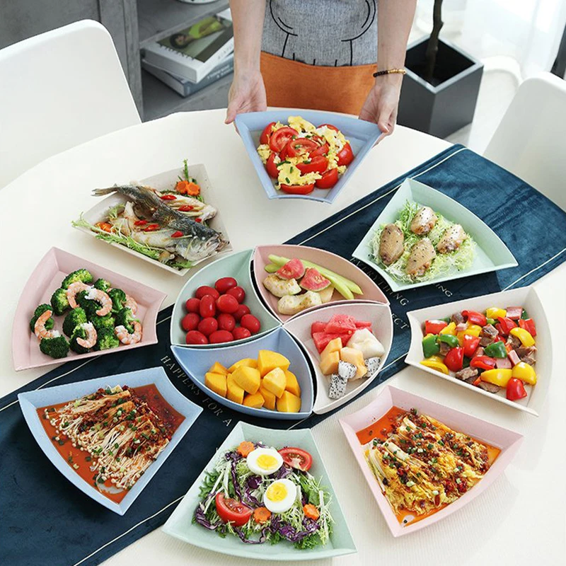 

Креативный набор из пшеничной соломы, комбинированная тарелка, тарелка для фруктов и салатов, семейный набор столовых приборов, Веерообраз...