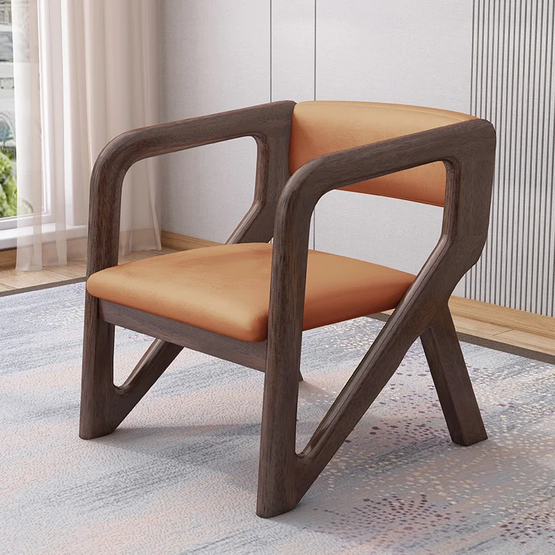 

Chair with Backrest, Solid Wood Leisure Chair, Cloth Leather Art Book Table Chair, Household Simple Desk Chair
