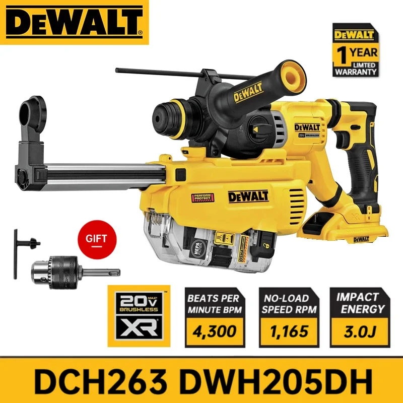 DEWALT 20V Cordless Rotary Hammer Tools DCH263 DWH205DH SDS PLUS 1/8 Inch Brushless Motor Electric Demolition Hammer Impact Dril