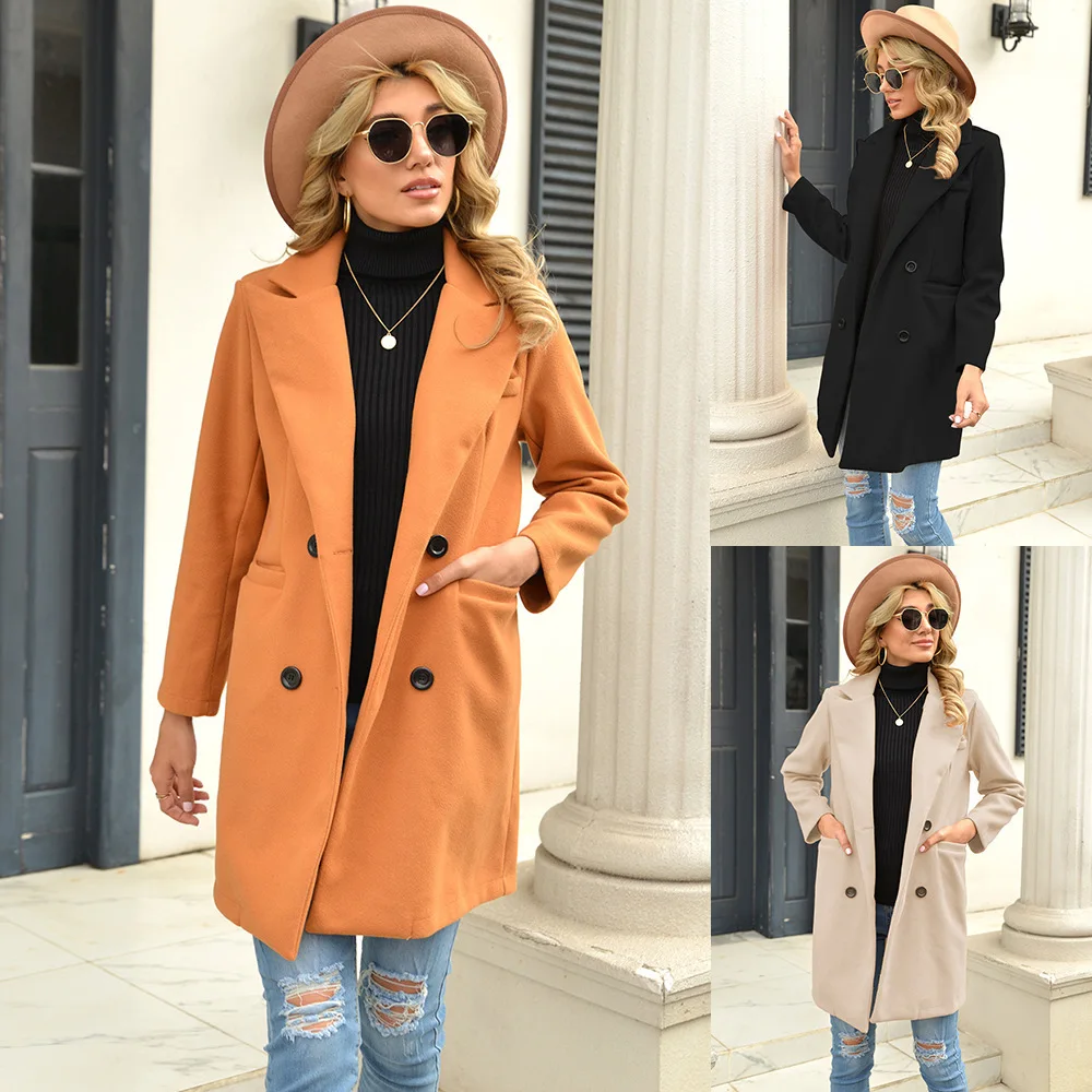 

2023 Women's Autumn and Winter Long Polo Collar Woolen Coat Coat Coat