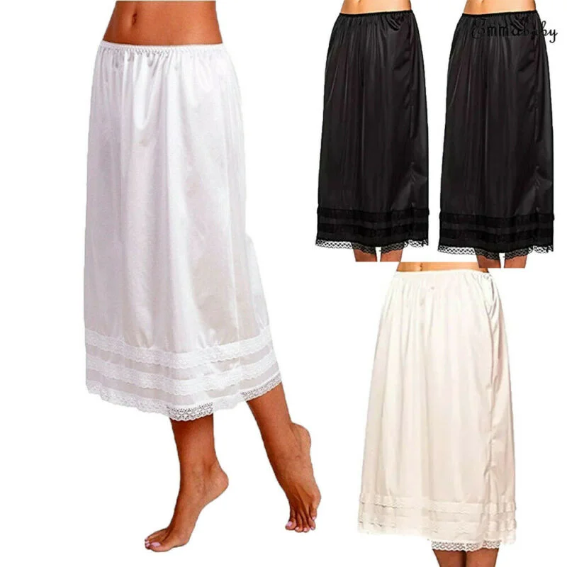 2023 New Fashion Womens Lace Underskirt Smooth Skirt Petticoat Under Dress Long Skirt Safety Skirt Oversize