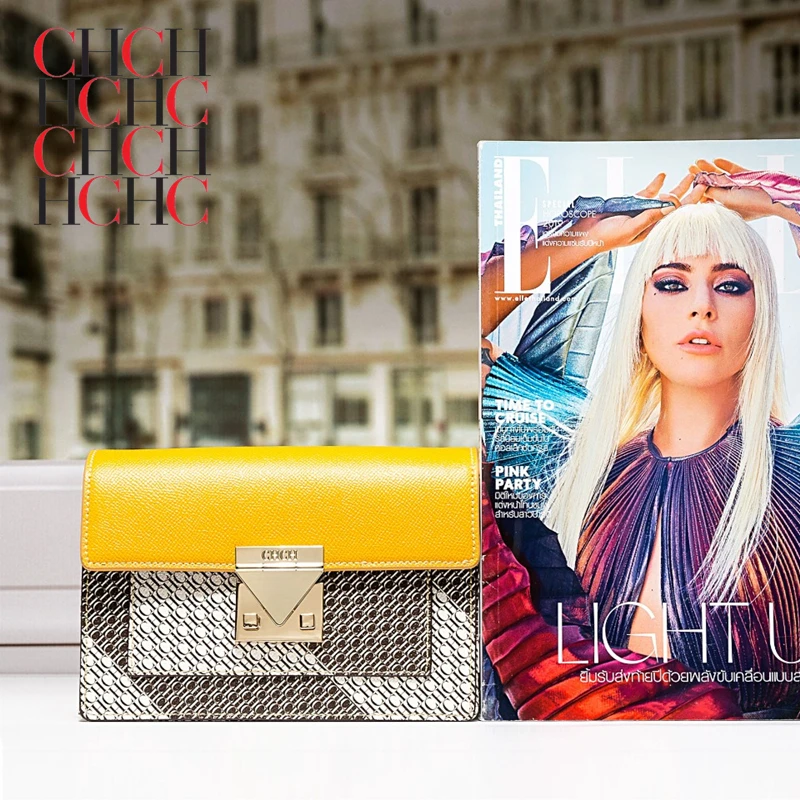 

Женская маленькая квадратная сумка премиум-класса CHCH HCHC, новинка 2022, роскошная брендовая дизайнерская сумка с клапаном из 100% кожи и металли...