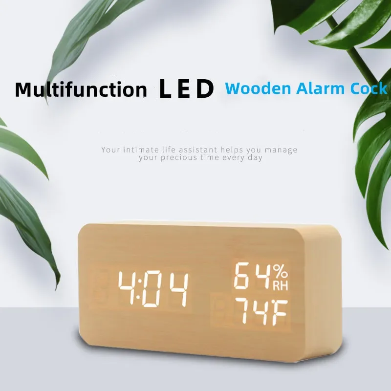 

Alarm Clock LED Wooden Watch Watch Voice Control Digital Wood Despertador USB/AAA Powered Electronic Desk Clock