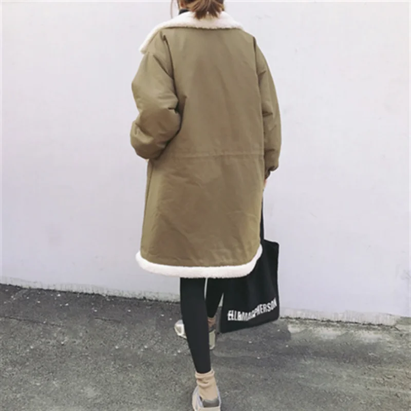 Cotton-padded Jacket Women Mid-length Winter Imitation Lamb Wool Long Coat Loose Parka Manteau Femme Hiver Thickened Coat 2022