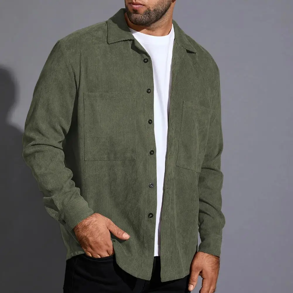 

Men Autumn Shirt Corduroy Single-breasted Men Shirt Lapel Long Sleeves Spring Shirt Solid Color Buttons Cardigan Men Shirt 2022