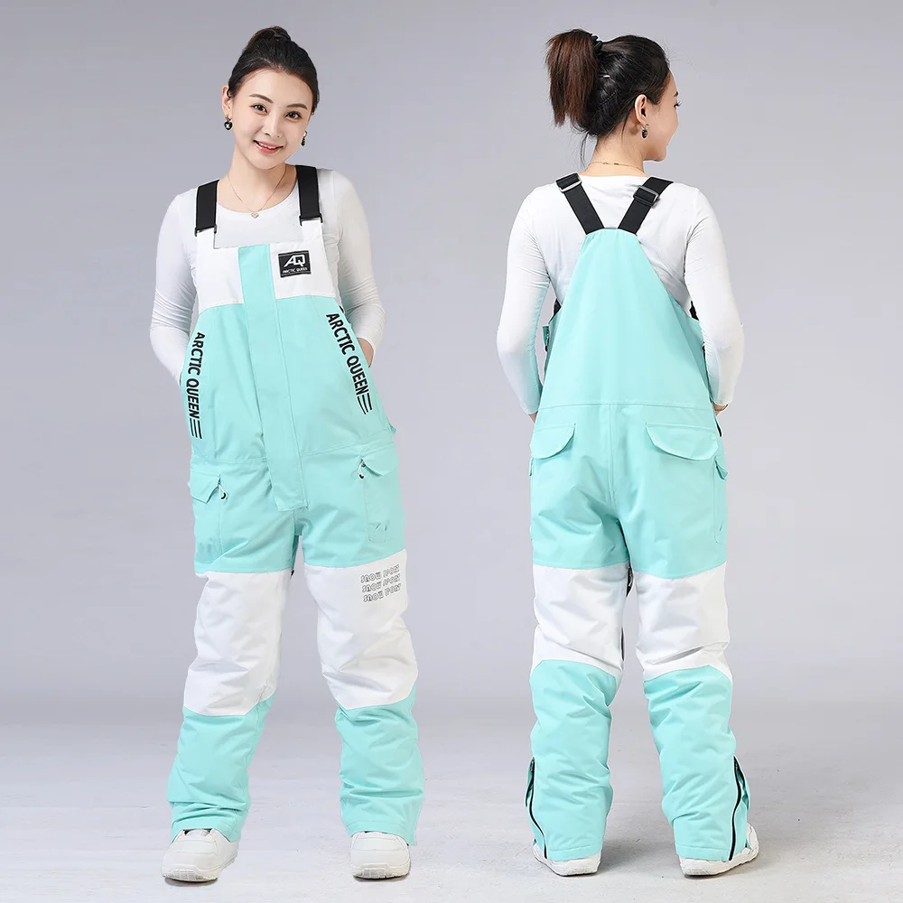 Лыжные брюки для мужчин и женщин сноуборда с нагрудниками ветрозащитные