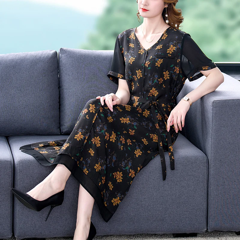 

Fair maiden temperament printing the new beautiful dress female summer mother hot style of skirt is popular this year