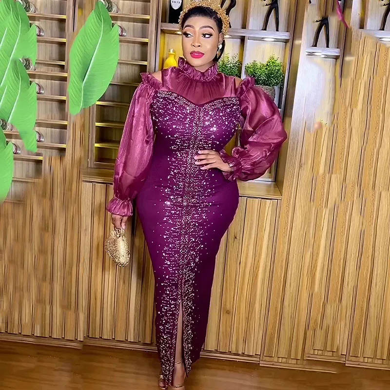 

Африканские платья для женщин, Африканский халат Дашики, с открытыми плечами, с пышными рукавами, эластичные облегающие платья, африканская одежда, женское платье