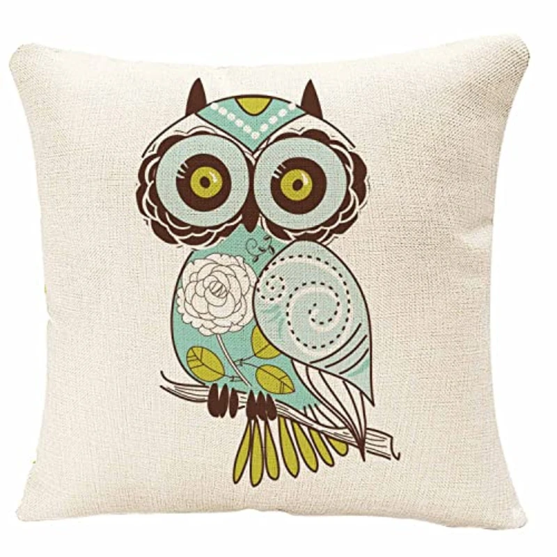 

Kawaii Owl Throw Pillow Covers Cartoon Green Cute Cartoon Owl Living Room Bed Sofa Pillow Case Home Decor Pillowcase 18x18 Inch