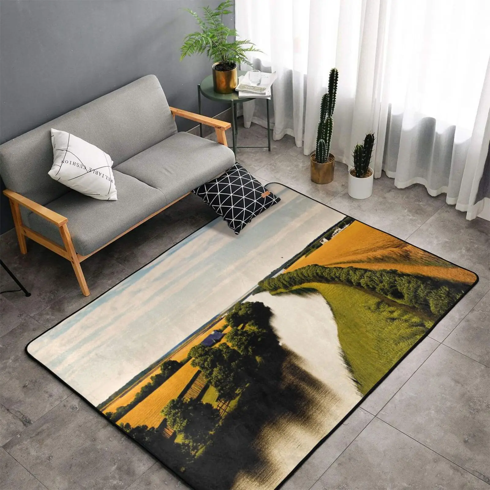 Русский речной коврик Волга Речной пейзаж Фланелевой нескользящий 60x39 дюймов