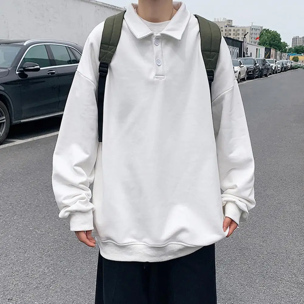 

Trendy Men Top Lapel Buttons Spring Sweatshirt Preppy Style Spring Top