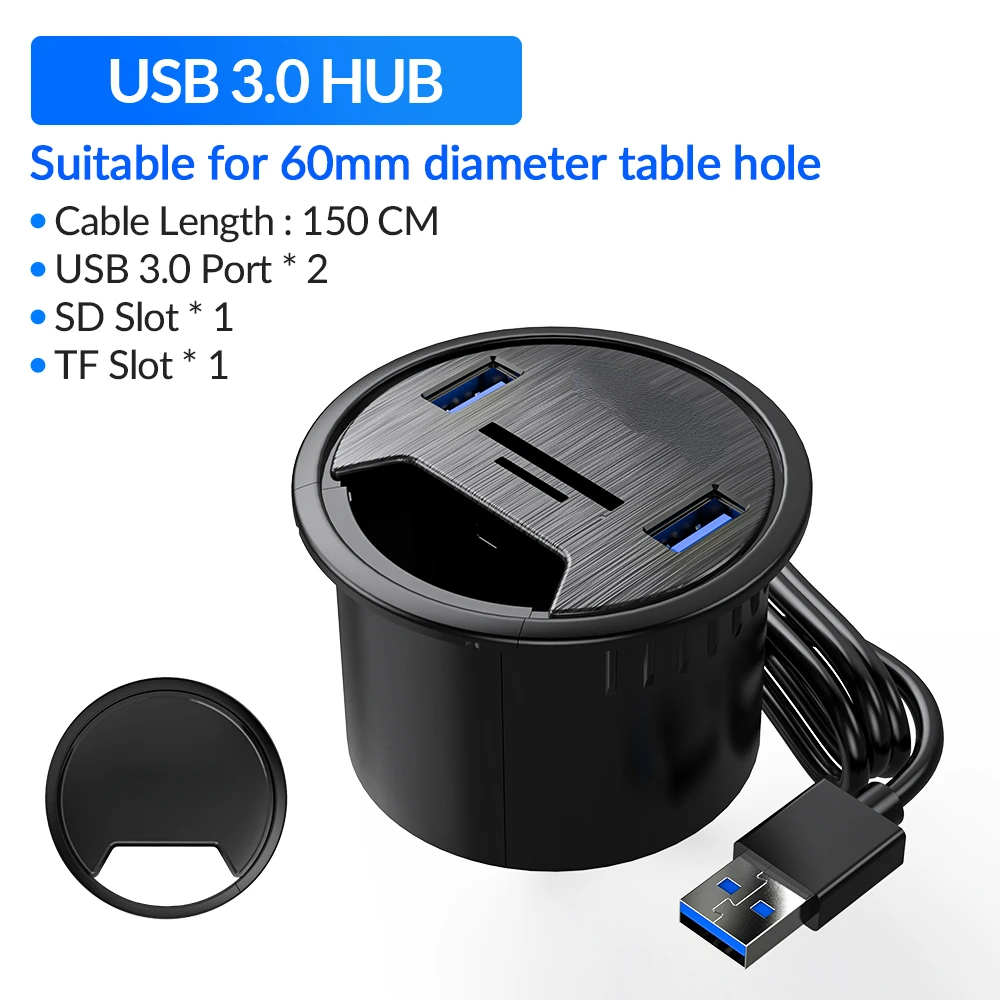

Desk Grommet USB 3.0 Hub 5Gbps High Speed Type C Splitter SD TF Dock Station Headphone Mic Adapter for Desktop PC