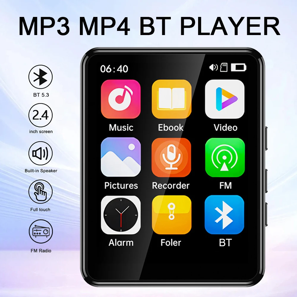 Фото MP3-плеер с 2,4-дюймовым сенсорным экраном, Bluetooth 5.3, HiFi Walkman, встроенный MP4-плеер, музыкальный динамик, FM-радио, диктофон, электронная книга №5