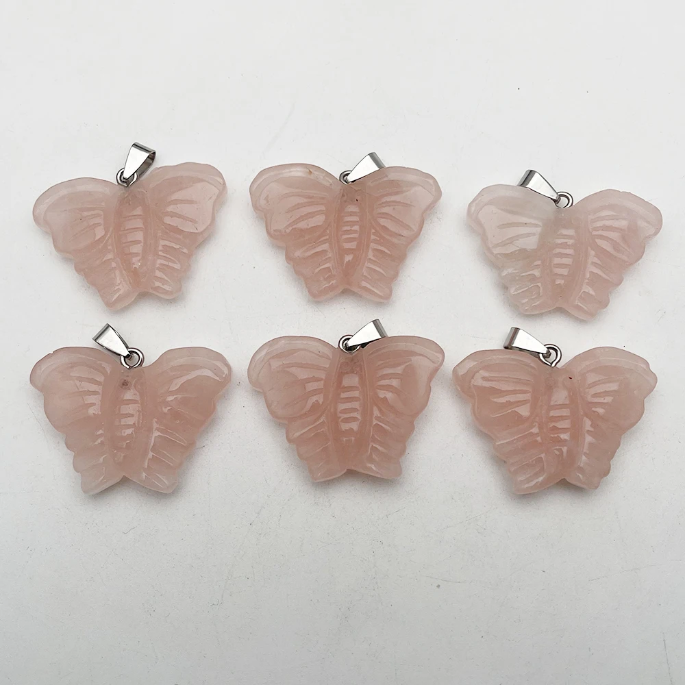 

Модное ожерелье с подвеской из натурального камня с розовым кварцем и бабочкой для изготовления ювелирных изделий, очаровательные популяр...