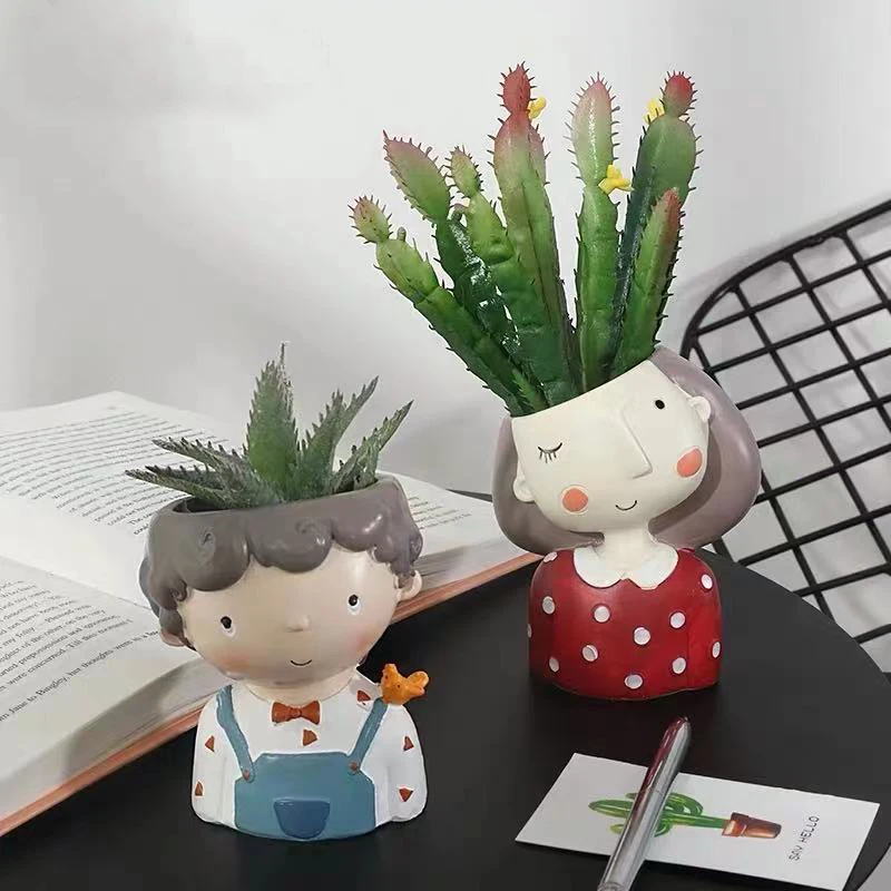 

3D Silicone Mold Fashion Boy Girl Flower Pot Succulents DIY Making Resin Concrete Vase Cactus Silicone Mold Home Decor Tool