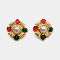 jbjd cross pearl square rhinestone stud earrings vintage jewelry accessories