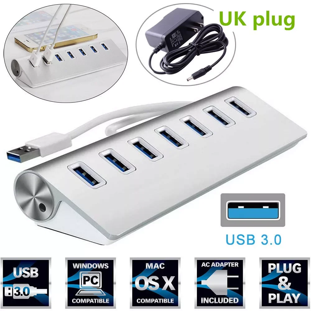 

4/7 Port Aluminum Multi USB 3.0 USB 2.0 HUB High Speed USB Splitter Card Reader 5Gbps For PC Laptop Mac iMac MacBook Pro EU UK