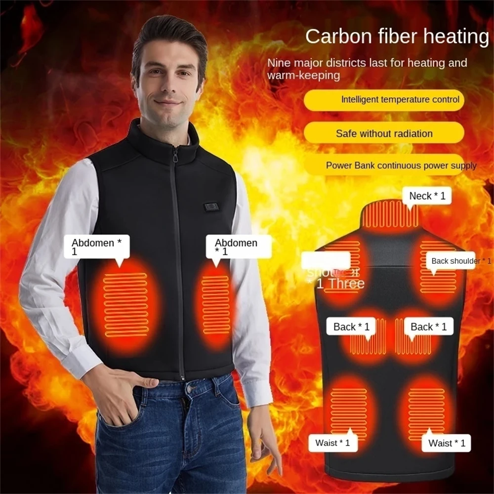 

9 Heating Areas Men Women Heated Vest 3 Heating Levels Down Jacket Self Heating Vest Fashion Winter Outdoor Thermal Vest