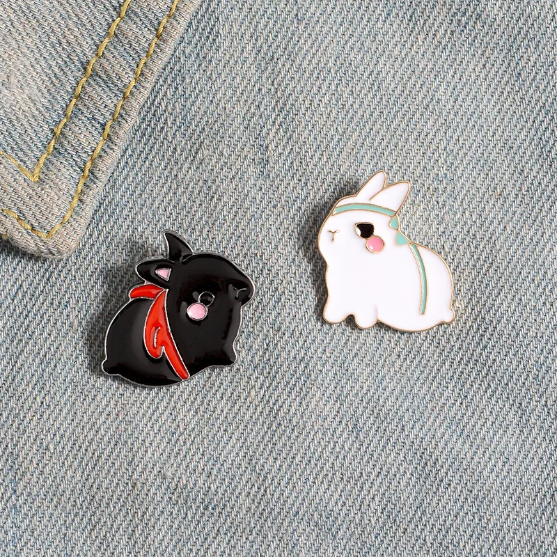 

The Untamed enamel pin Black White Rabbit Brooch Bag Clothes Lapel Pin Button Badge Cartoon Animal Jewelry Gift for best friends