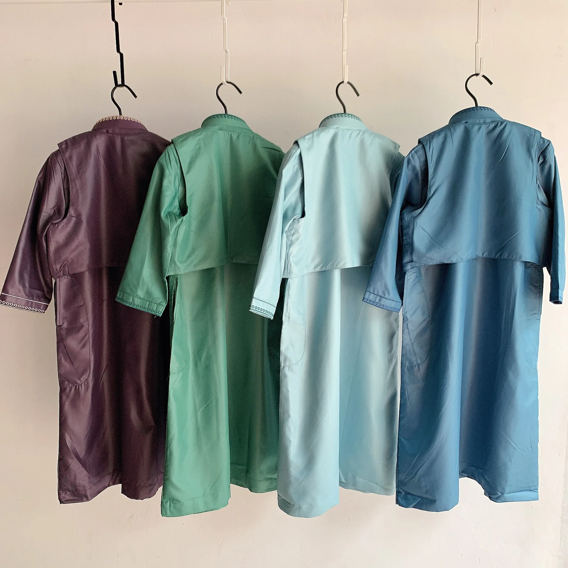 Muslim Boys Jubba Thobe Plain Simple Robe With Embroider Waistcoat Arab India Islam Child Traditional Dress Malaysia Moslem Sets