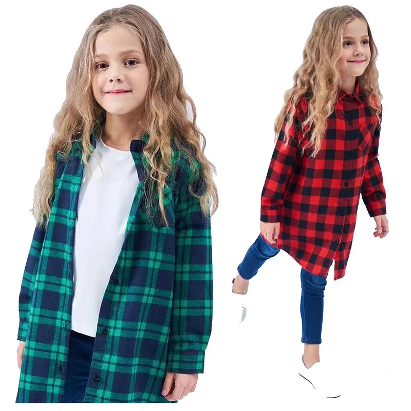 

Autumn Teenage Girls Plaid Shirts Long Sleeve Casual All-match Loose School Children Blouse 10 12 13 Year Kids Clothes Outerwear
