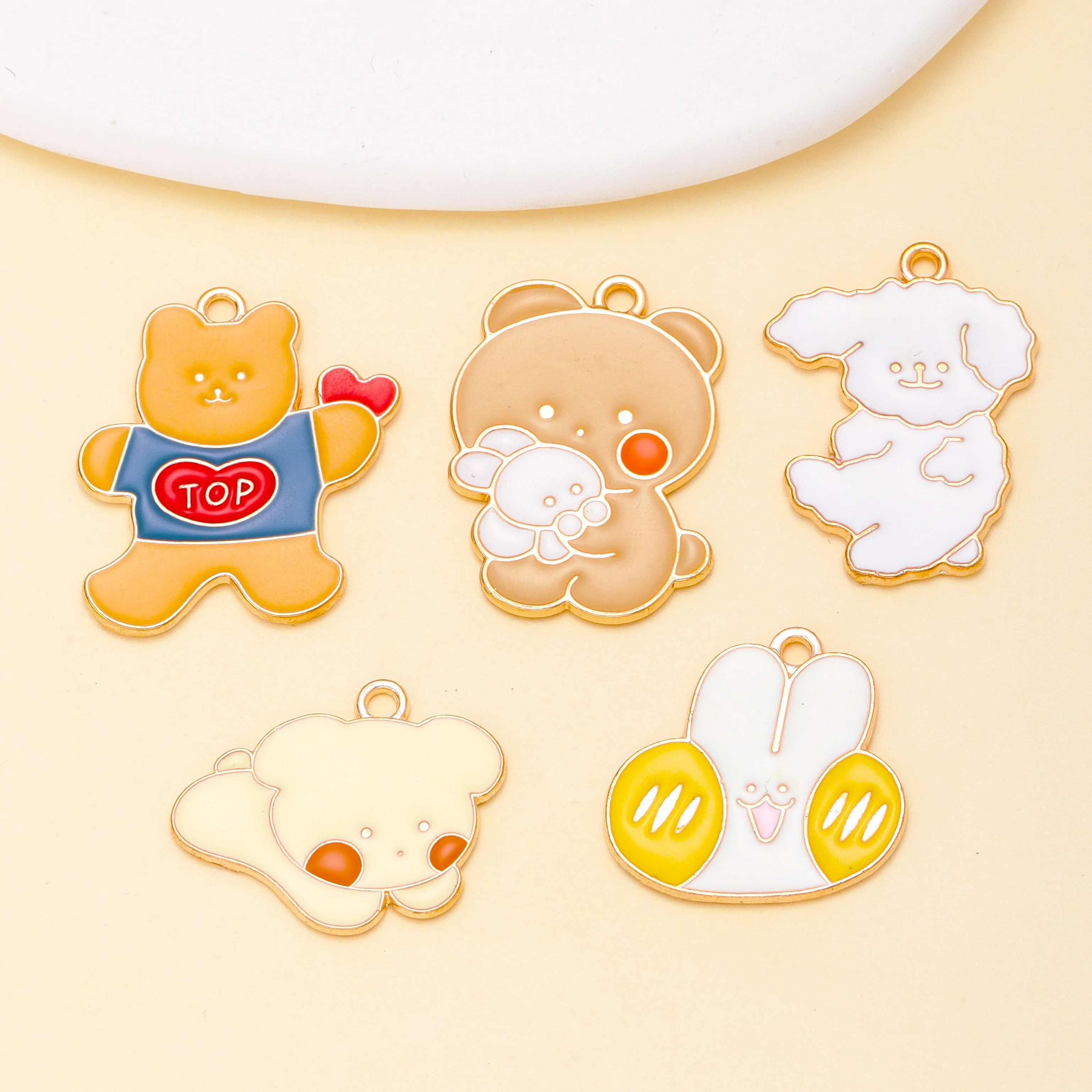 

12Pcs Mix Animal Enamel Charms Cartoon Cute Dog Rabbit Bear Pendants for Women Necklace Keychain Jewelry Making DIY Accessories