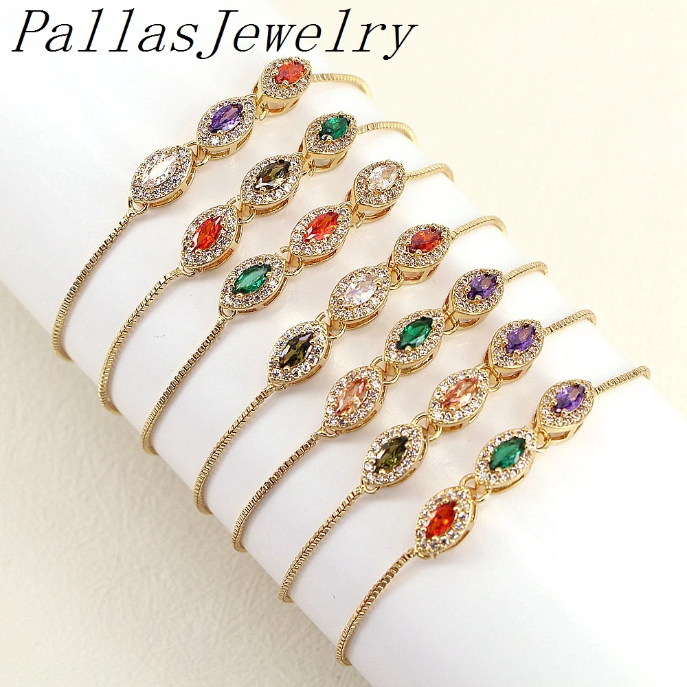 

5Pcs Gorgeous colorful cz pave bracelet Rainbow crystal zircon pave bracelets for girls gift daily jewelry