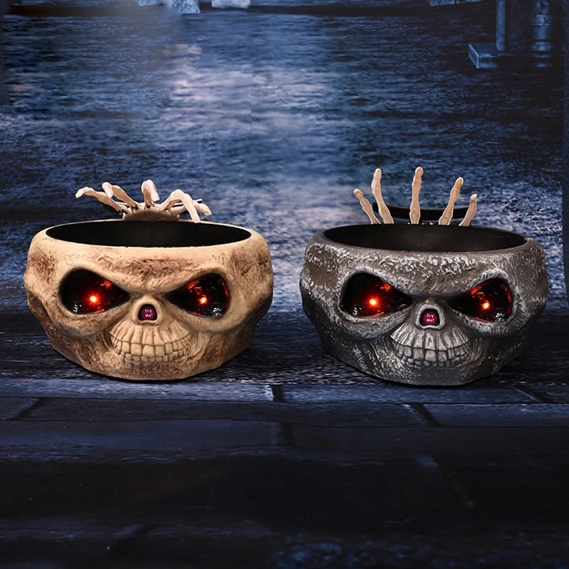 Halloween Electric Toy Candy Bowl with Jump Skull Hand Scary Eyes Party Creepy Decoration Haunted Skull Bowl Ktv Bar Horror Prop