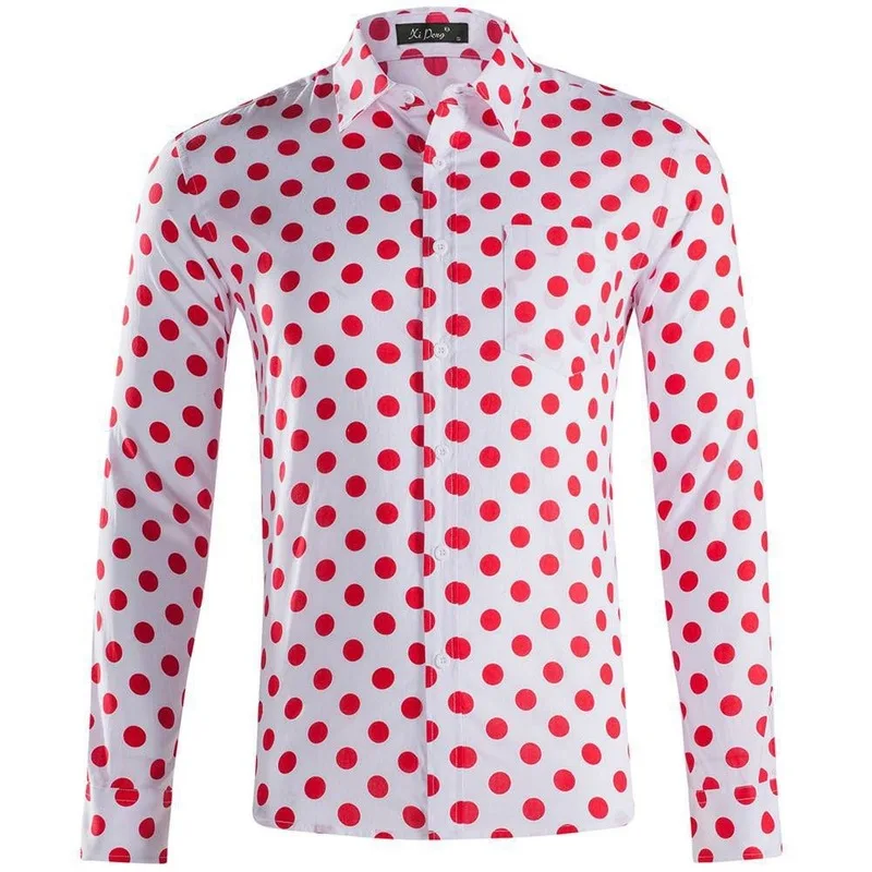 

Hot Sale 2021 New Polka Dot Men's Beautiful Size Long-sleeved Shirt Casual Fashion Lapel Plus Size Men's Clothing