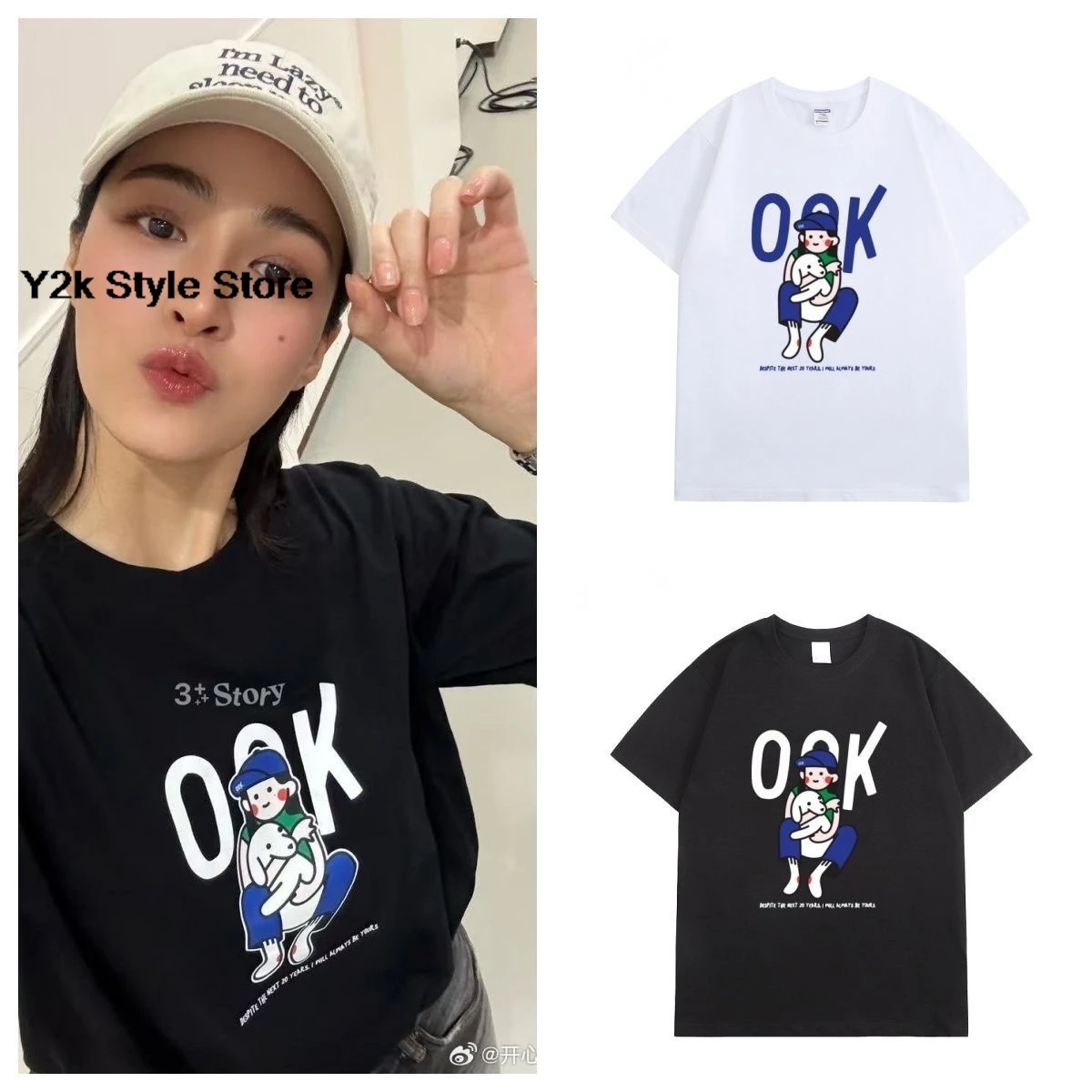 Фото Футболка LingOrm Same TShirt Lingling Kwong Orm Fashion OOK с мультяшным принтом и надписями, летняя, из высококачественного хлопка, с коротким рукавом №1