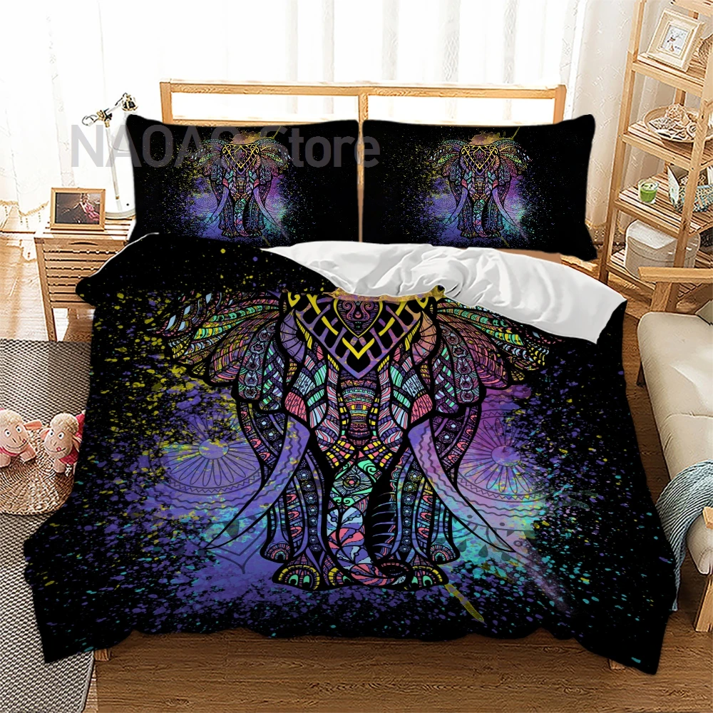 

Bohemian Elephant Bedding Set Boho Style Duvet Cover pillowcase Purple Blue Bedclothes Home Textiles Drop Ship