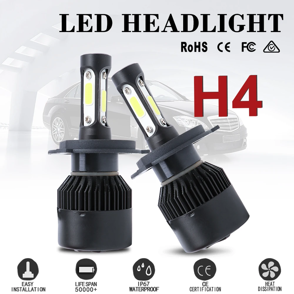 

2PCS 3Sides H4 LED Car Light H7 H9 H8 H11 COB Headlight Bulbs 12V 9005 9006 H3 9004 9007 HB4 80W 16000LM Car LED Fog Light 6500K