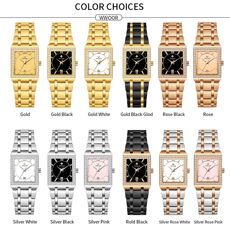 WWOOR Elegant Watch Women High Quality Quartz Stainless Steel Waterproof Ladies Wristwatch Fashion Female Clock Relogio Feminino