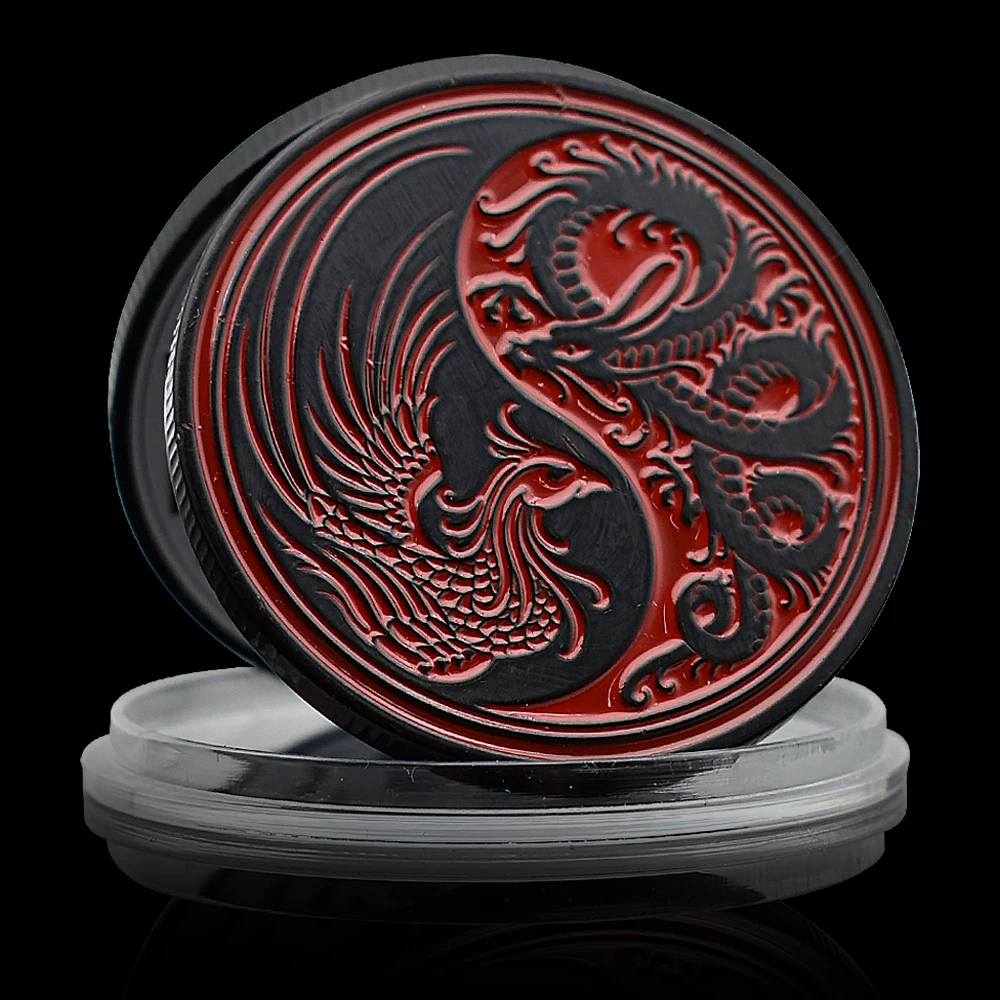 

Chinese Dragon and Phoenix Coin Ancient Legend of Divine Beasts Commemorative Medal In Capsule Festival Gift