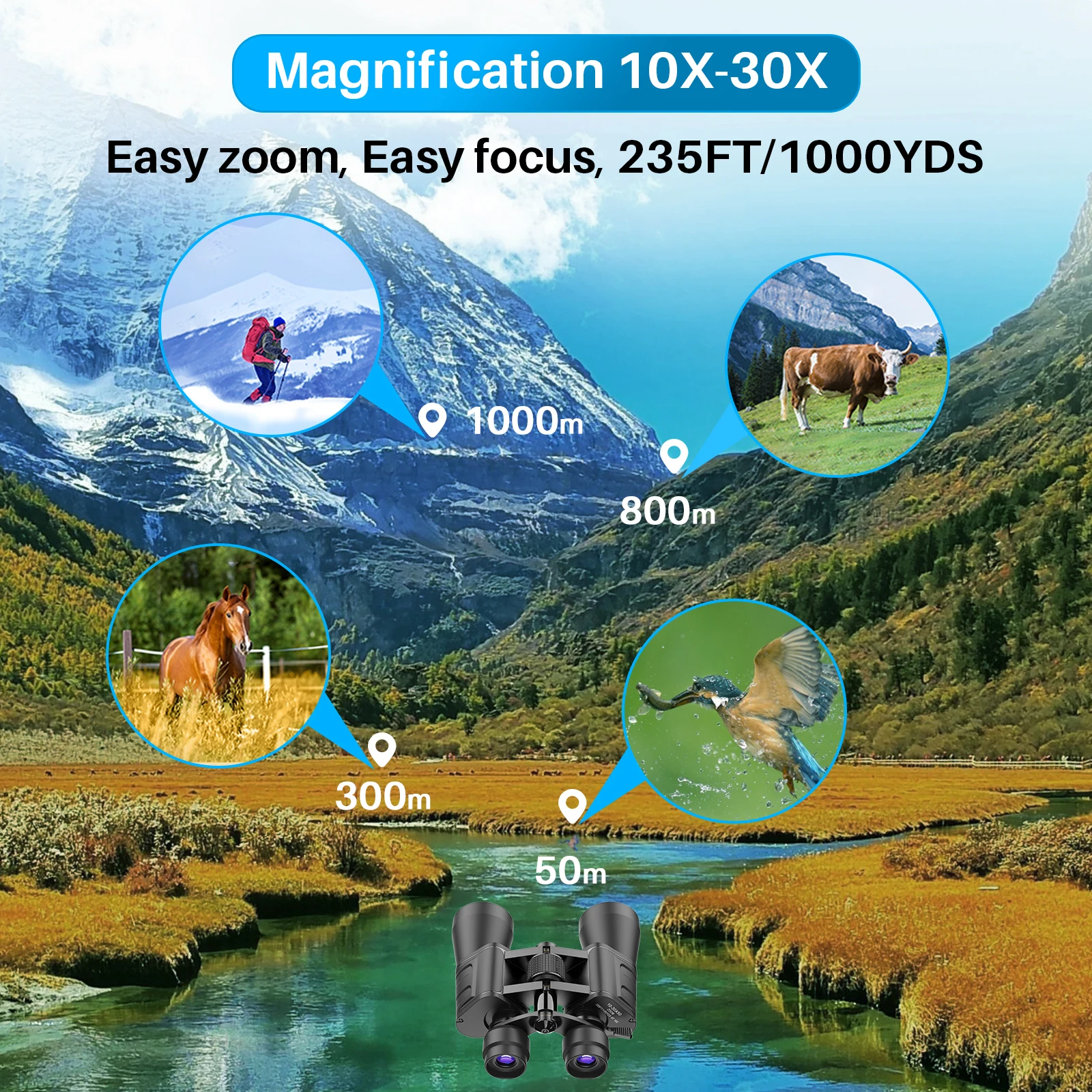 APEXEL 10-30x50 Powerful Binoculars Long Range Pocket Spotting Zooming Telescope Eyeglass For Tourism Hunting Camping Equipment