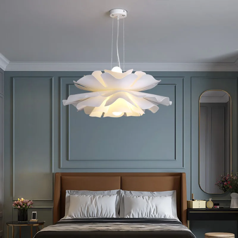 

Nordic Ins Cream Style Bedroom Chandelier Modern Minimalist Warm Romantic Net Red Flowers Girl Room Master Bedroom Lamp