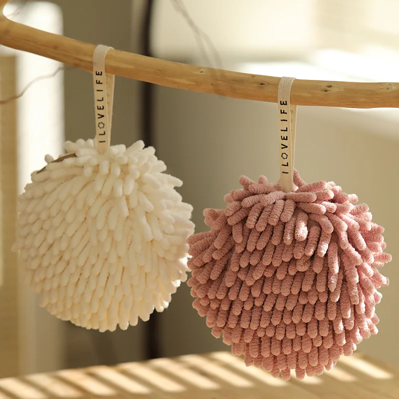 

Japanese-Style Microfiber Chenille Hand-Wiping Ball Cute Hanging Dry Hand Ball Kitchen Bathroom round Hand Towel