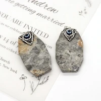 natural stone geometric polygonal agate pendants inlaid diamond evil eye jewelry making diy necklace earring charms accessories