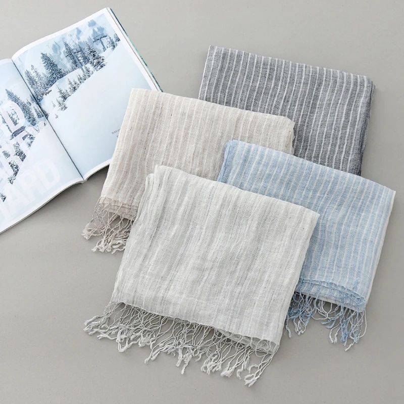 

New linen scarves Fashion all-match striped shawls Leisure camping tourism beach sunscreen towel Warm scarf wrap head scarf S320