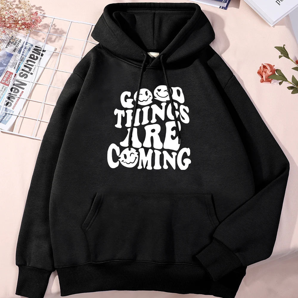 

Good Things Are Coming Happy Face Men Hoodies Harajuku Oversized Hoodies Brand Hip Hop Clothing Daily Comfortable Sweatshirts