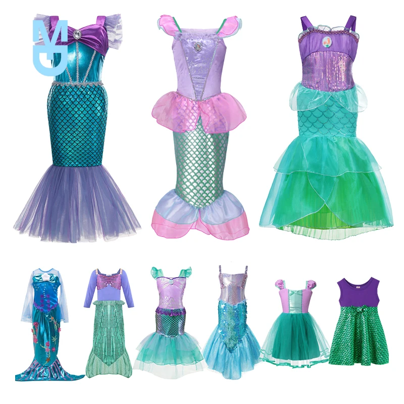 

New Girls Princess Dress Ariel Sequins Little Mermaid Costume Children Fancy Birthday Party Dress Up Outfit Clothes for